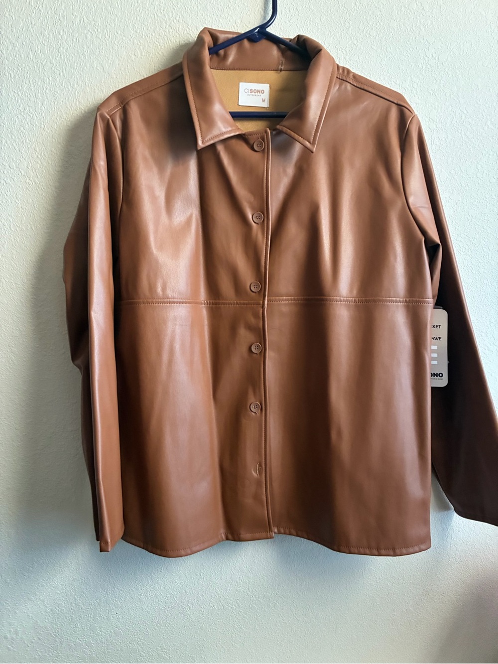 Ci Sono Faux Leather Button-Front Jacket in Cognac